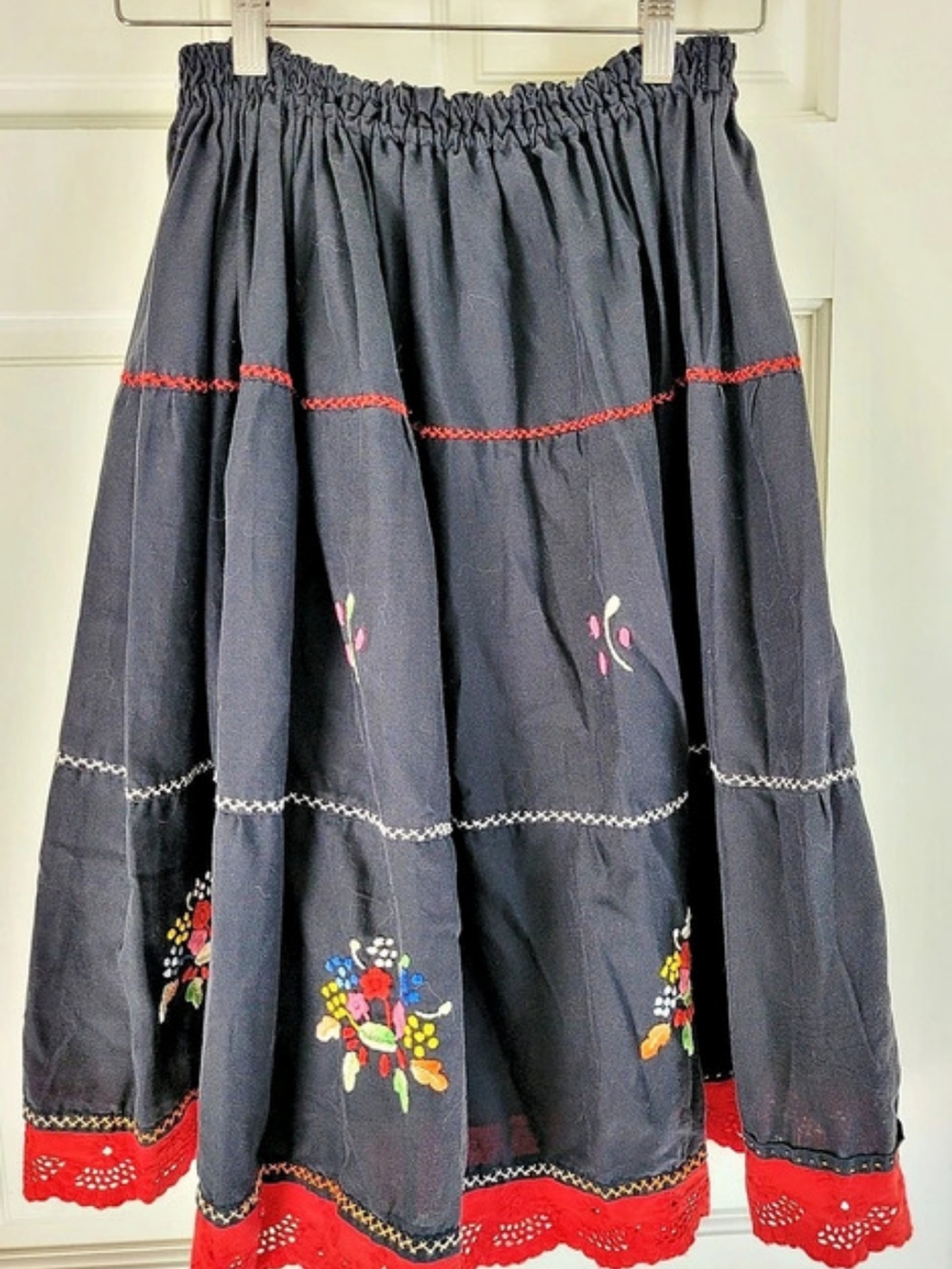 Handcrafted Embroidered Full Skirt in Black & Red